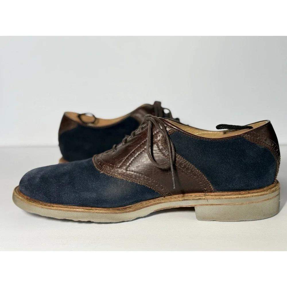 FRYE Mens Jim Saddle Indigo Suede Brown Leather Oxford Dress Casual Shoes Sz 10M